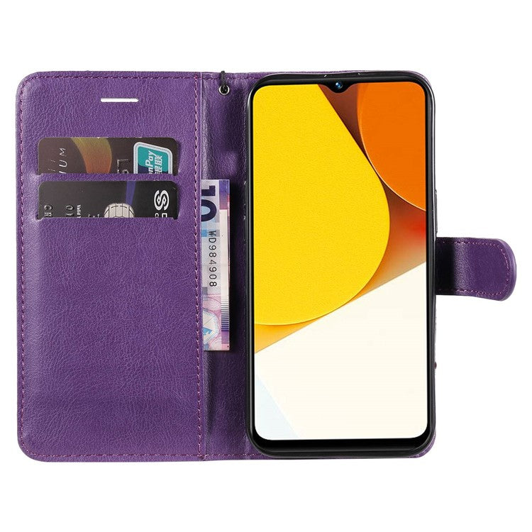 KT Leather Series-2 for vivo Y35 / Y22s 4G / Y22 4G PU Leather Solid Color Phone Case Stand Wallet Design Magnetic Shockproof Cover with Strap - Purple