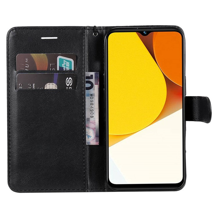 KT Leather Series-2 for vivo Y35 / Y22s 4G / Y22 4G PU Leather Solid Color Phone Case Stand Wallet Design Magnetic Shockproof Cover with Strap - Black