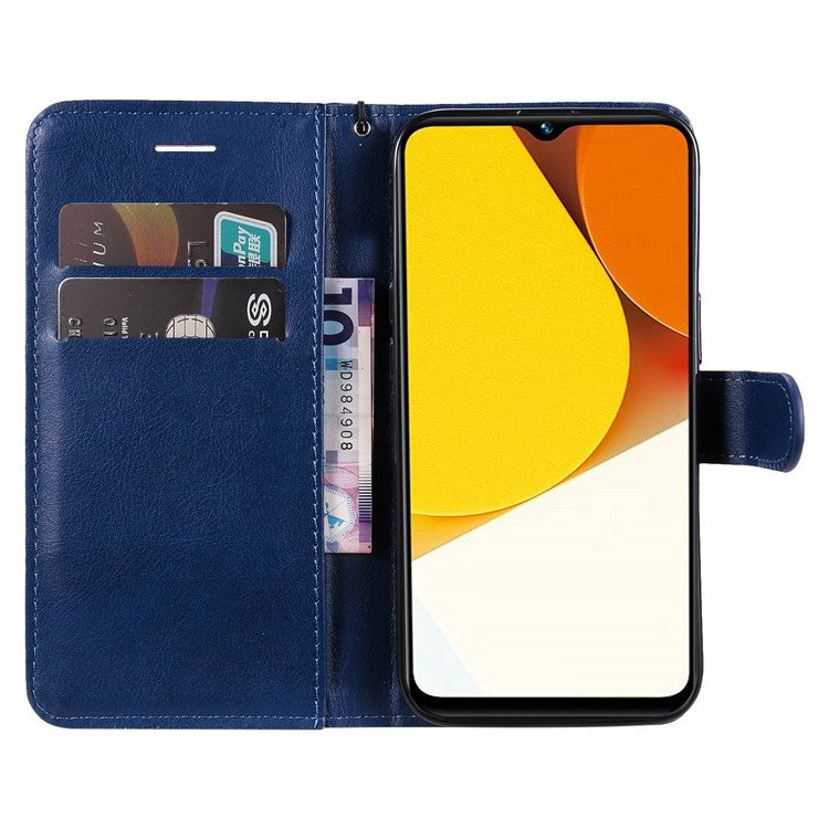 KT Leather Series-2 for vivo Y35 / Y22s 4G / Y22 4G PU Leather Solid Color Phone Case Stand Wallet Design Magnetic Shockproof Cover with Strap - Blue