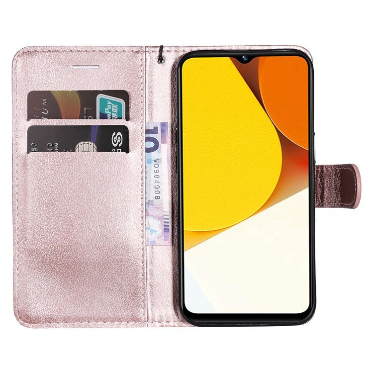 KT Leather Series-2 for vivo Y35 / Y22s 4G / Y22 4G PU Leather Solid Color Phone Case Stand Wallet Design Magnetic Shockproof Cover with Strap - Rose Gold