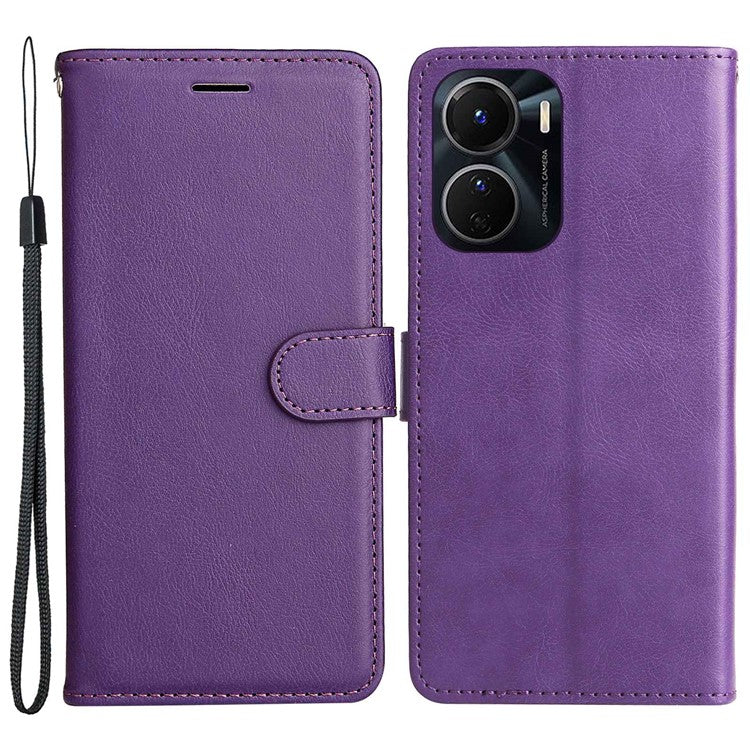 KT Leather Series-2 for vivo Y16 4G / Y02s 4G PU Leather Flip Wallet Case Solid Color Magnetic Closure Stand Shockproof Cover with Strap - Purple