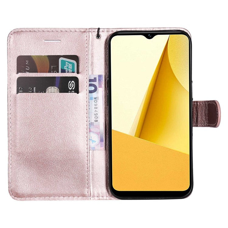 KT Leather Series-2 for vivo Y16 4G / Y02s 4G PU Leather Flip Wallet Case Solid Color Magnetic Closure Stand Shockproof Cover with Strap - Rose Gold