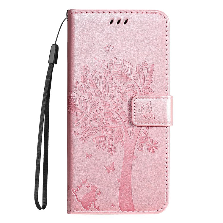 KT Imprinting Flower Series-3 for vivo Y35 / Y22s 4G / Y22 4G Protective Flip Phone Case Imprinted Cat Tree Pattern Wallet Stand Anti-wear PU Leather Phone Cover - Rose Gold