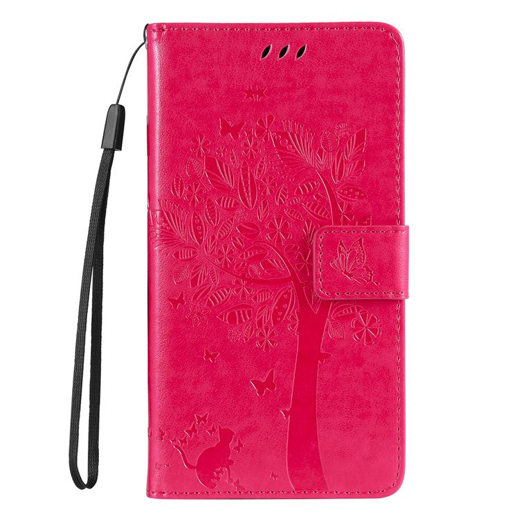 KT Imprinting Flower Series-3 for vivo Y35 / Y22s 4G / Y22 4G Protective Flip Phone Case Imprinted Cat Tree Pattern Wallet Stand Anti-wear PU Leather Phone Cover - Rose