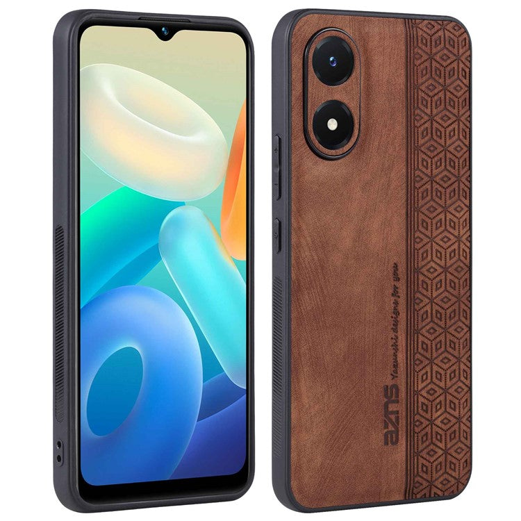 AZNS For vivo Y02s 4G / Y16 4G Imprinted Pattern Phone Case PU Leather Coated TPU Scratch-resistant Back Cover - Brown