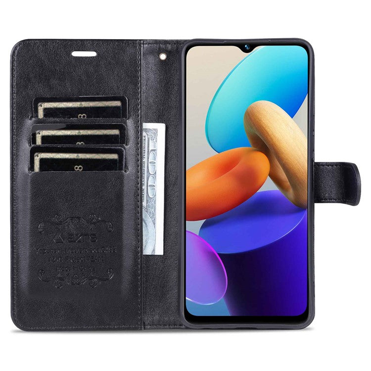 AZNS for vivo Y22s 4G / Y22 4G / Y35 4G (2022) Textured PU Leather + TPU Case Full Protection Magnetic Clasp Phone Cover with Wallet Stand - Black