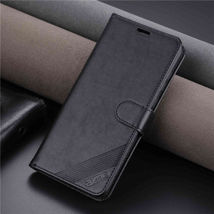 AZNS for vivo Y22s 4G / Y22 4G / Y35 4G (2022) Textured PU Leather + TPU Case Full Protection Magnetic Clasp Phone Cover with Wallet Stand - Black