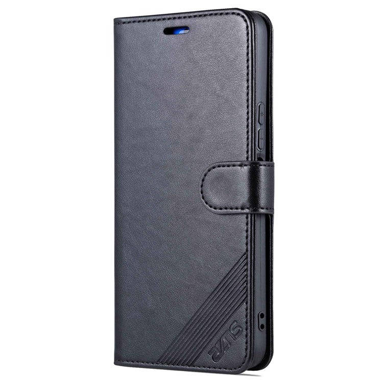 AZNS for vivo Y22s 4G / Y22 4G / Y35 4G (2022) Textured PU Leather + TPU Case Full Protection Magnetic Clasp Phone Cover with Wallet Stand - Black