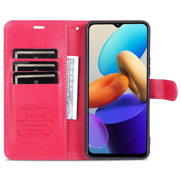 AZNS for vivo Y22s 4G / Y22 4G / Y35 4G (2022) Textured PU Leather + TPU Case Full Protection Magnetic Clasp Phone Cover with Wallet Stand - Red