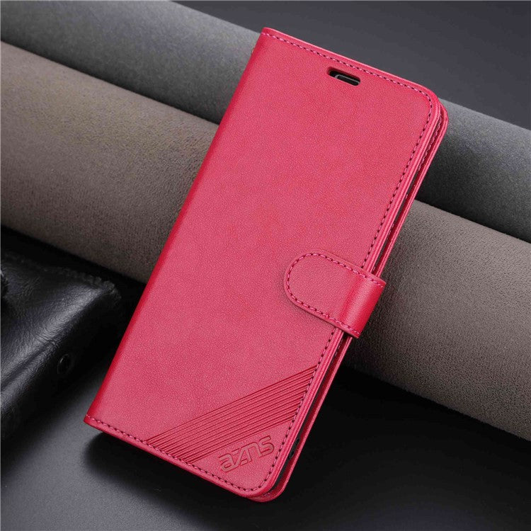 AZNS for vivo Y22s 4G / Y22 4G / Y35 4G (2022) Textured PU Leather + TPU Case Full Protection Magnetic Clasp Phone Cover with Wallet Stand - Red