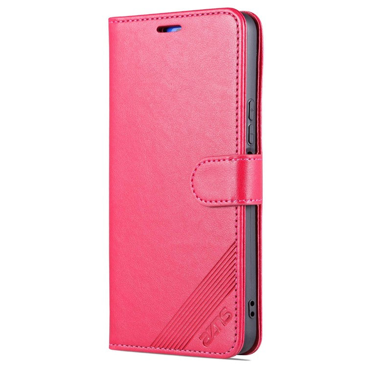 AZNS for vivo Y22s 4G / Y22 4G / Y35 4G (2022) Textured PU Leather + TPU Case Full Protection Magnetic Clasp Phone Cover with Wallet Stand - Red