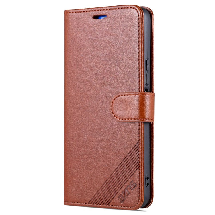 AZNS for vivo Y22s 4G / Y22 4G / Y35 4G (2022) Textured PU Leather + TPU Case Full Protection Magnetic Clasp Phone Cover with Wallet Stand - Brown