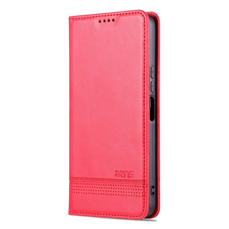 AZNS For vivo Y22s 4G / Y22 4G / Y35 4G (2022) Cowhide Texture PU Leather Case Magnetic Auto-absorbed Phone Cover with Wallet Stand - Red