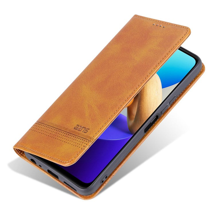 AZNS For vivo Y22s 4G / Y22 4G / Y35 4G (2022) Cowhide Texture PU Leather Case Magnetic Auto-absorbed Phone Cover with Wallet Stand - Brown