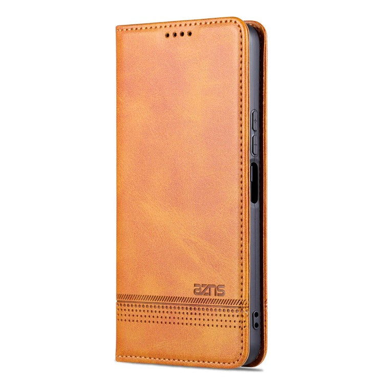 AZNS For vivo Y22s 4G / Y22 4G / Y35 4G (2022) Cowhide Texture PU Leather Case Magnetic Auto-absorbed Phone Cover with Wallet Stand - Brown