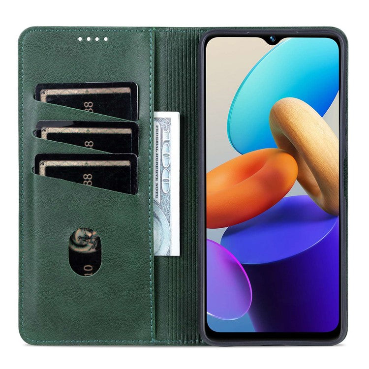 AZNS For vivo Y22s 4G / Y22 4G / Y35 4G (2022) Cowhide Texture PU Leather Case Magnetic Auto-absorbed Phone Cover with Wallet Stand - Green