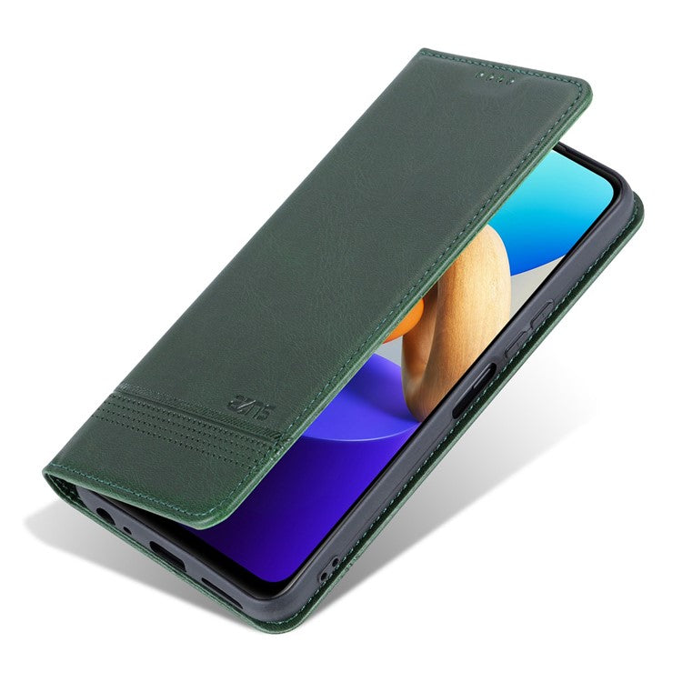 AZNS For vivo Y22s 4G / Y22 4G / Y35 4G (2022) Cowhide Texture PU Leather Case Magnetic Auto-absorbed Phone Cover with Wallet Stand - Green