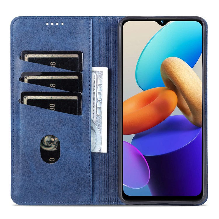 AZNS For vivo Y22s 4G / Y22 4G / Y35 4G (2022) Cowhide Texture PU Leather Case Magnetic Auto-absorbed Phone Cover with Wallet Stand - Blue