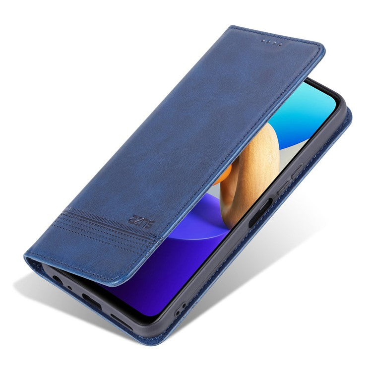 AZNS For vivo Y22s 4G / Y22 4G / Y35 4G (2022) Cowhide Texture PU Leather Case Magnetic Auto-absorbed Phone Cover with Wallet Stand - Blue