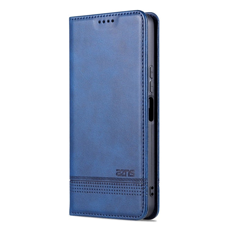 AZNS For vivo Y22s 4G / Y22 4G / Y35 4G (2022) Cowhide Texture PU Leather Case Magnetic Auto-absorbed Phone Cover with Wallet Stand - Blue