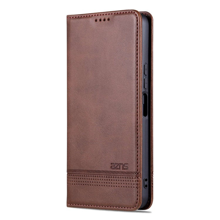 AZNS For vivo Y22s 4G / Y22 4G / Y35 4G (2022) Cowhide Texture PU Leather Case Magnetic Auto-absorbed Phone Cover with Wallet Stand - Coffee