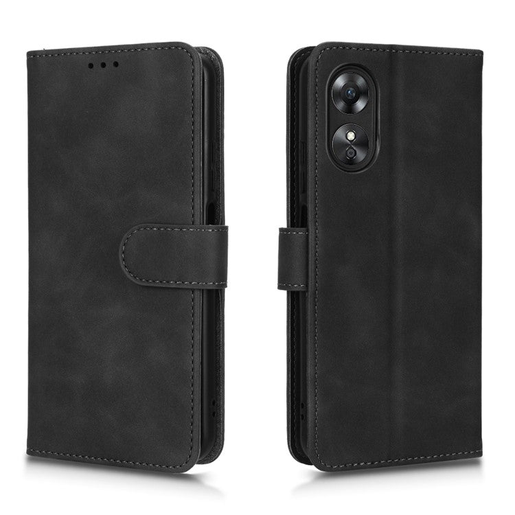 Phone Cover for Oppo A17 4G / A17k 4G , Well-protected Skin-touch Feeling PU Leather Wallet Case with Stand Feature - Black