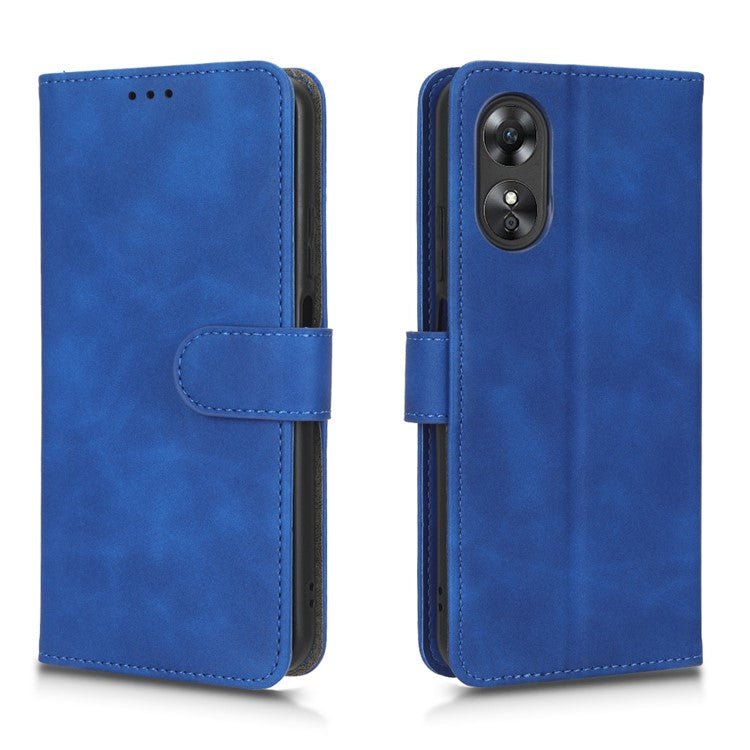 Phone Cover for Oppo A17 4G / A17k 4G , Well-protected Skin-touch Feeling PU Leather Wallet Case with Stand Feature - Blue