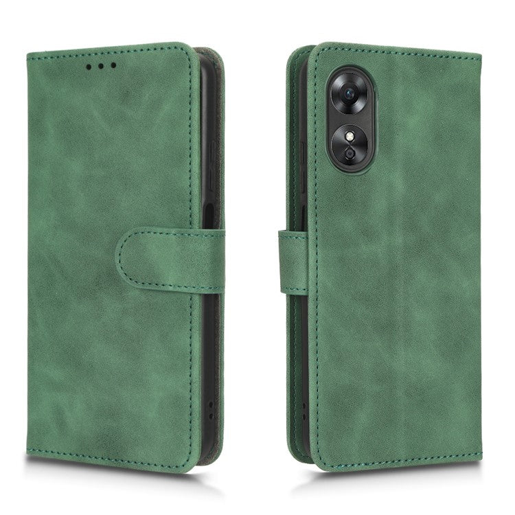 Phone Cover for Oppo A17 4G / A17k 4G , Well-protected Skin-touch Feeling PU Leather Wallet Case with Stand Feature - Green