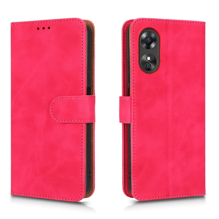 Phone Cover for Oppo A17 4G / A17k 4G , Well-protected Skin-touch Feeling PU Leather Wallet Case with Stand Feature - Red