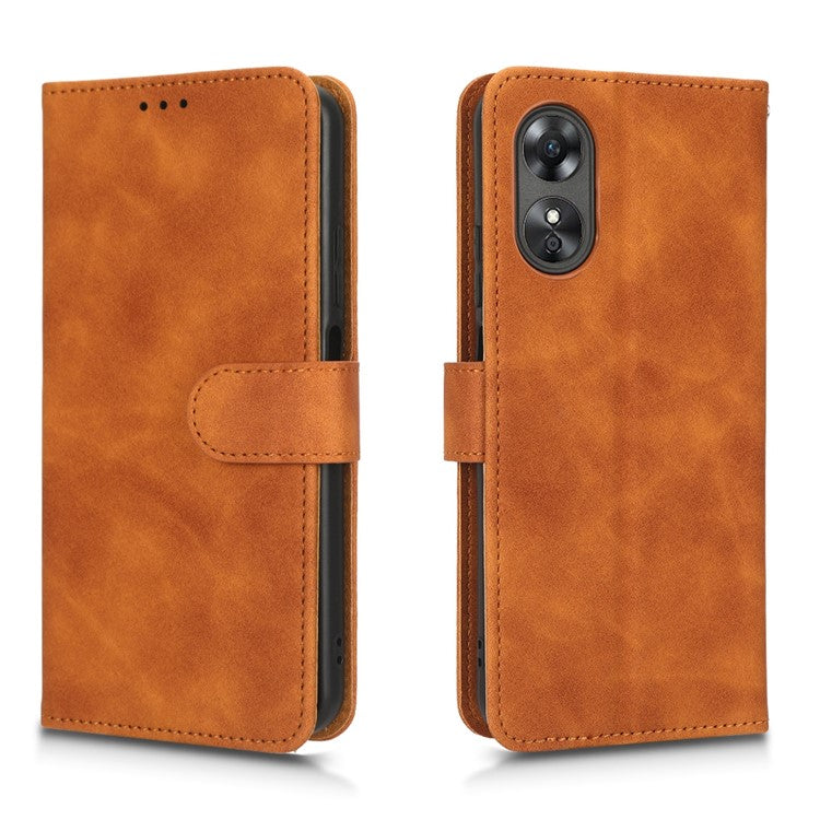 Phone Cover for Oppo A17 4G / A17k 4G , Well-protected Skin-touch Feeling PU Leather Wallet Case with Stand Feature - Brown