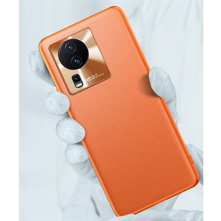 For vivo iQOO Neo7 5G PU Leather Coated TPU + PC Hybrid Case Bump Proof Protective Phone Cover - Orange