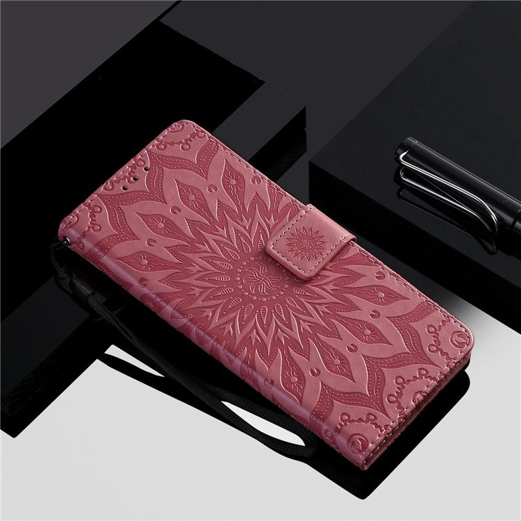 KT Imprinting Flower Series-1 for vivo Y16 4G / Y02s 4G Adjustable Stand Phone Wallet Cover  Sunflower Imprinted PU Leather Shockproof Phone Case - Pink