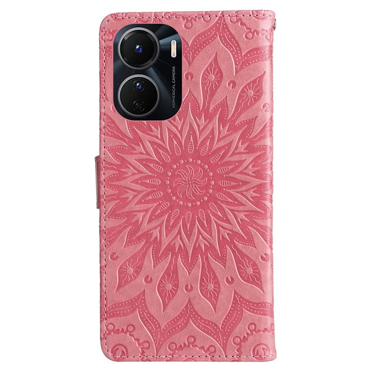 KT Imprinting Flower Series-1 for vivo Y16 4G / Y02s 4G Adjustable Stand Phone Wallet Cover  Sunflower Imprinted PU Leather Shockproof Phone Case - Pink