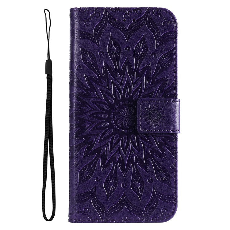 KT Imprinting Flower Series-1 for vivo Y16 4G / Y02s 4G Adjustable Stand Phone Wallet Cover  Sunflower Imprinted PU Leather Shockproof Phone Case - Purple