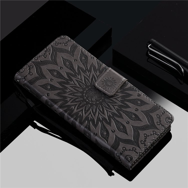 KT Imprinting Flower Series-1 for vivo Y16 4G / Y02s 4G Adjustable Stand Phone Wallet Cover  Sunflower Imprinted PU Leather Shockproof Phone Case - Grey