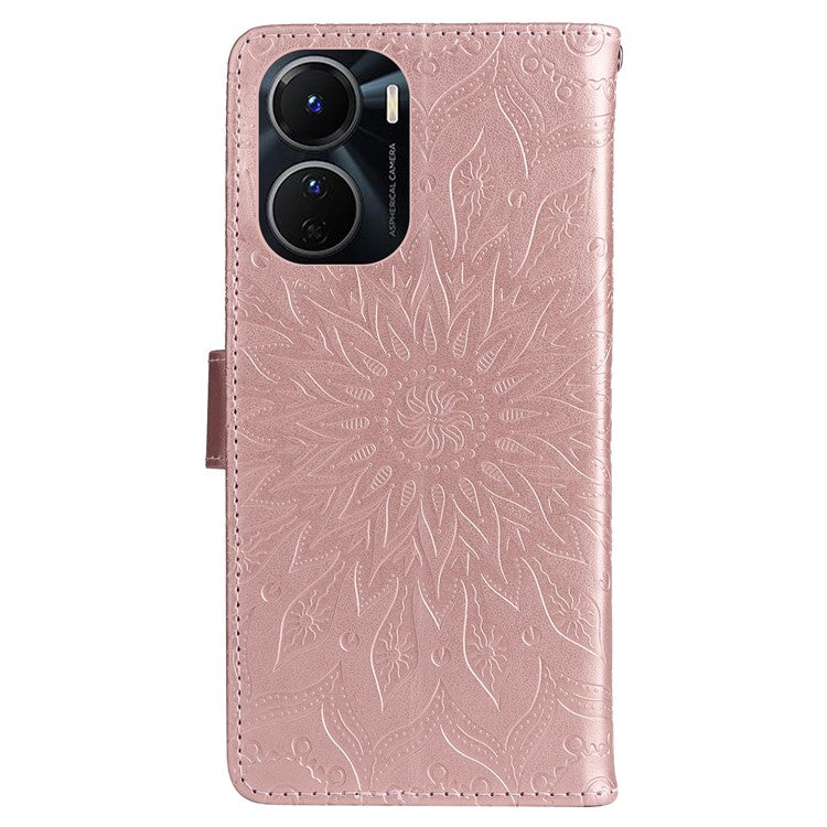 KT Imprinting Flower Series-1 for vivo Y16 4G / Y02s 4G Adjustable Stand Phone Wallet Cover  Sunflower Imprinted PU Leather Shockproof Phone Case - Rose Gold