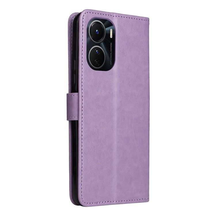 KT Imprinting Flower Series-4 for vivo Y16 4G / Y02s 4G Full Protection Imprinted Cat Bee Flower Stand Wallet Phone Case PU Leather Phone Shell - Purple