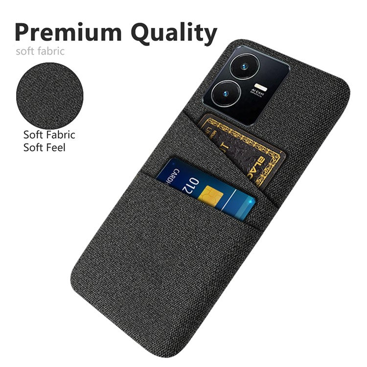 For vivo Y22s 4G / Y35 4G (2022) / Y22 4G Cloth Texture Phone Case Shock Absorbing Dual Card Slots PC Protective Back Cover - Black