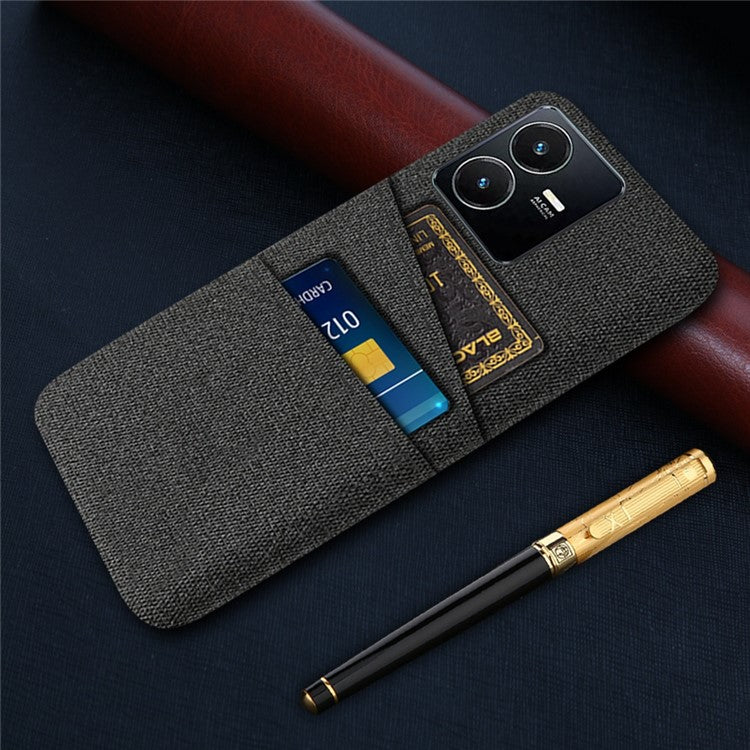 For vivo Y22s 4G / Y35 4G (2022) / Y22 4G Cloth Texture Phone Case Shock Absorbing Dual Card Slots PC Protective Back Cover - Black