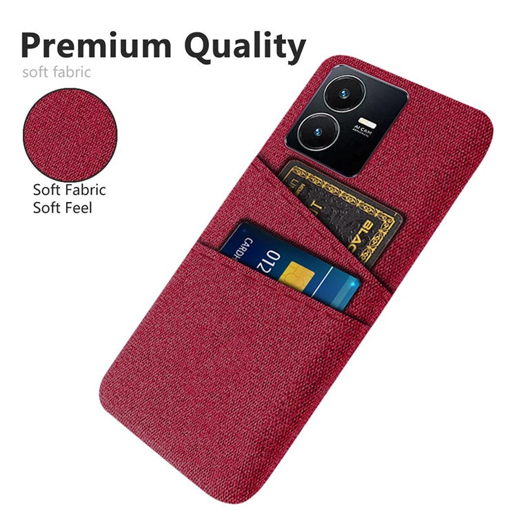 For vivo Y22s 4G / Y35 4G (2022) / Y22 4G Cloth Texture Phone Case Shock Absorbing Dual Card Slots PC Protective Back Cover - Red