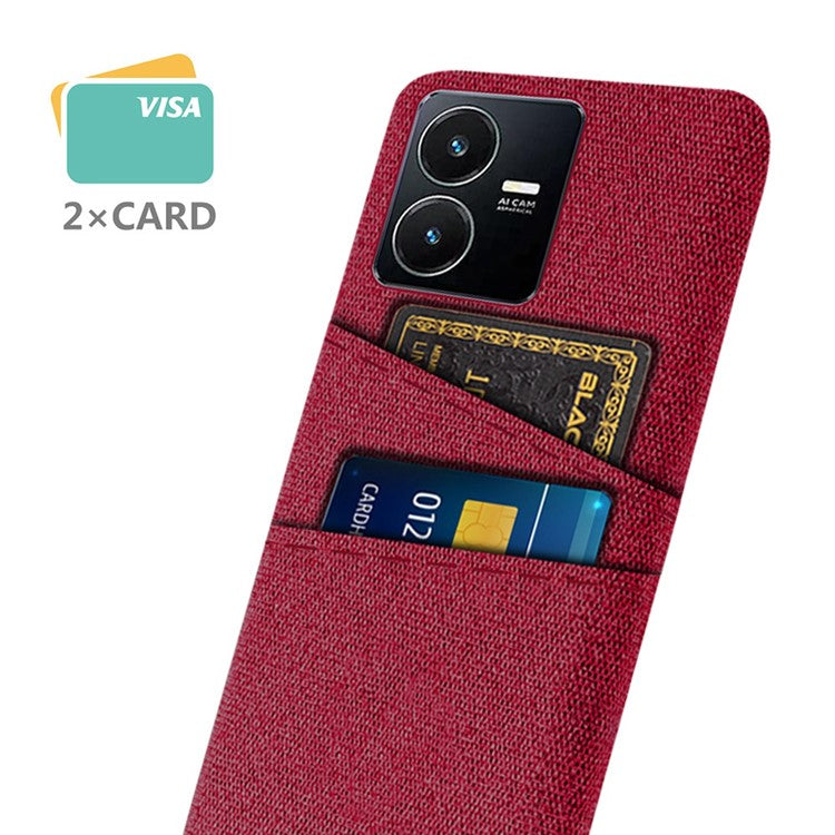 For vivo Y22s 4G / Y35 4G (2022) / Y22 4G Cloth Texture Phone Case Shock Absorbing Dual Card Slots PC Protective Back Cover - Red