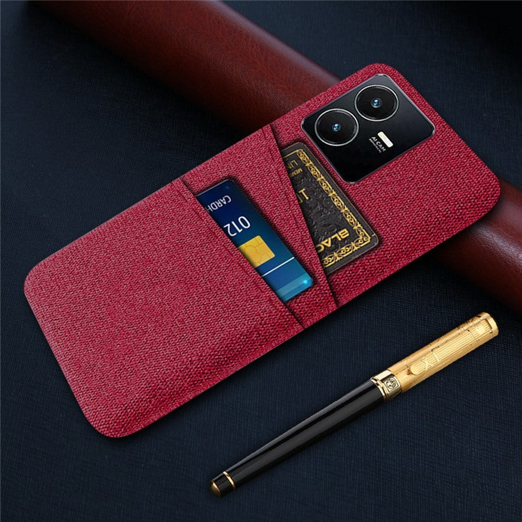 For vivo Y22s 4G / Y35 4G (2022) / Y22 4G Cloth Texture Phone Case Shock Absorbing Dual Card Slots PC Protective Back Cover - Red