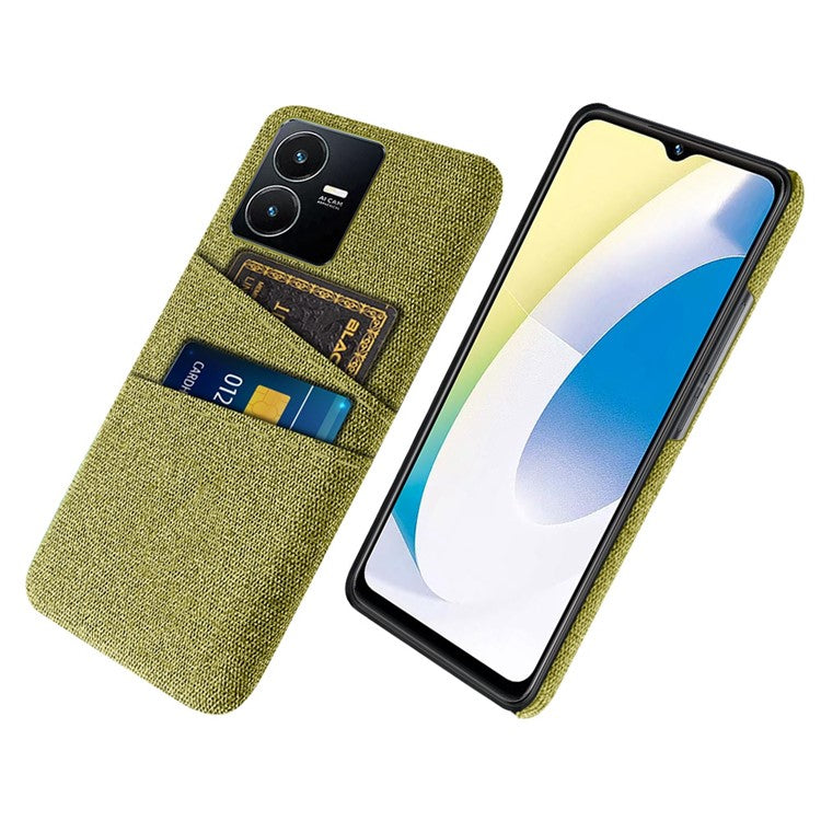 For vivo Y22s 4G / Y35 4G (2022) / Y22 4G Cloth Texture Phone Case Shock Absorbing Dual Card Slots PC Protective Back Cover - Yellow