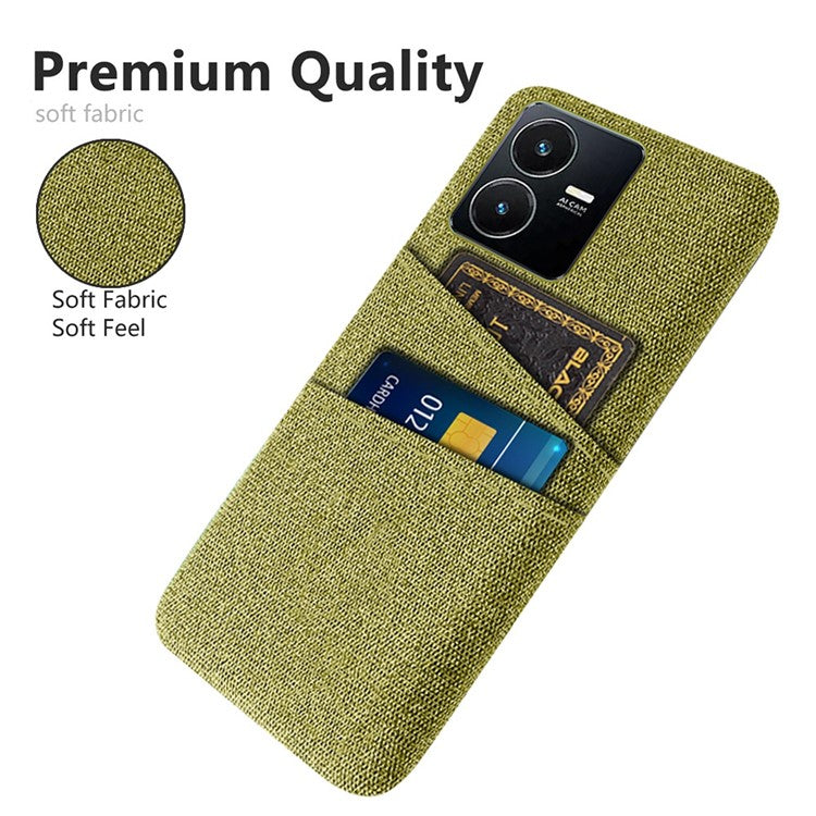 For vivo Y22s 4G / Y35 4G (2022) / Y22 4G Cloth Texture Phone Case Shock Absorbing Dual Card Slots PC Protective Back Cover - Yellow