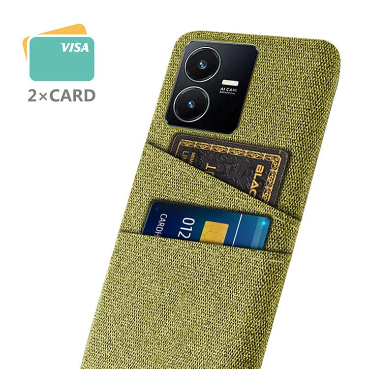 For vivo Y22s 4G / Y35 4G (2022) / Y22 4G Cloth Texture Phone Case Shock Absorbing Dual Card Slots PC Protective Back Cover - Yellow