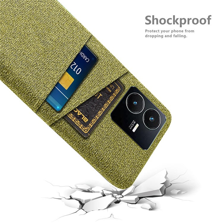 For vivo Y22s 4G / Y35 4G (2022) / Y22 4G Cloth Texture Phone Case Shock Absorbing Dual Card Slots PC Protective Back Cover - Yellow