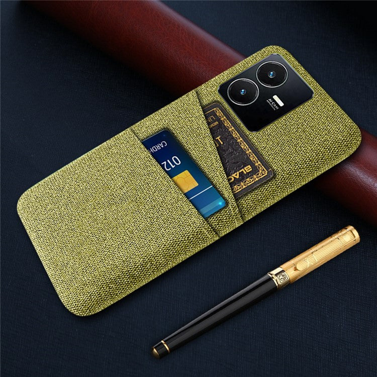 For vivo Y22s 4G / Y35 4G (2022) / Y22 4G Cloth Texture Phone Case Shock Absorbing Dual Card Slots PC Protective Back Cover - Yellow