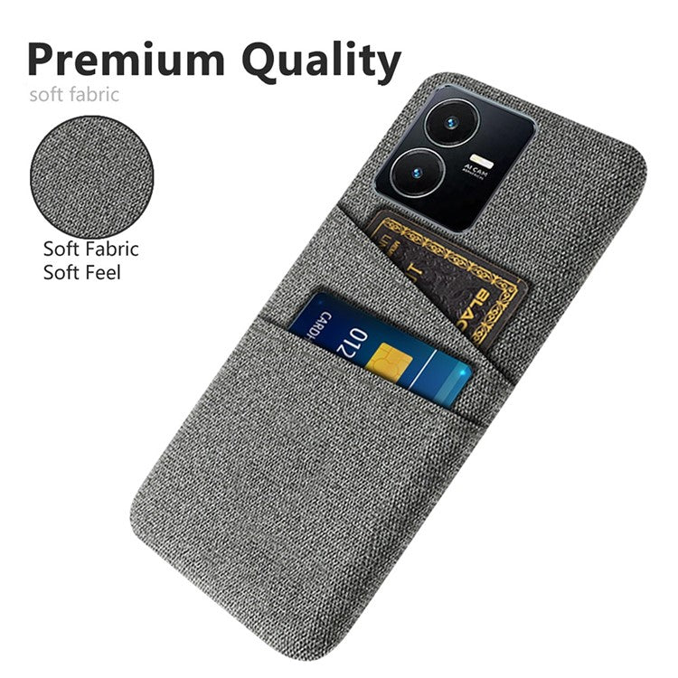 For vivo Y22s 4G / Y35 4G (2022) / Y22 4G Cloth Texture Phone Case Shock Absorbing Dual Card Slots PC Protective Back Cover - Grey