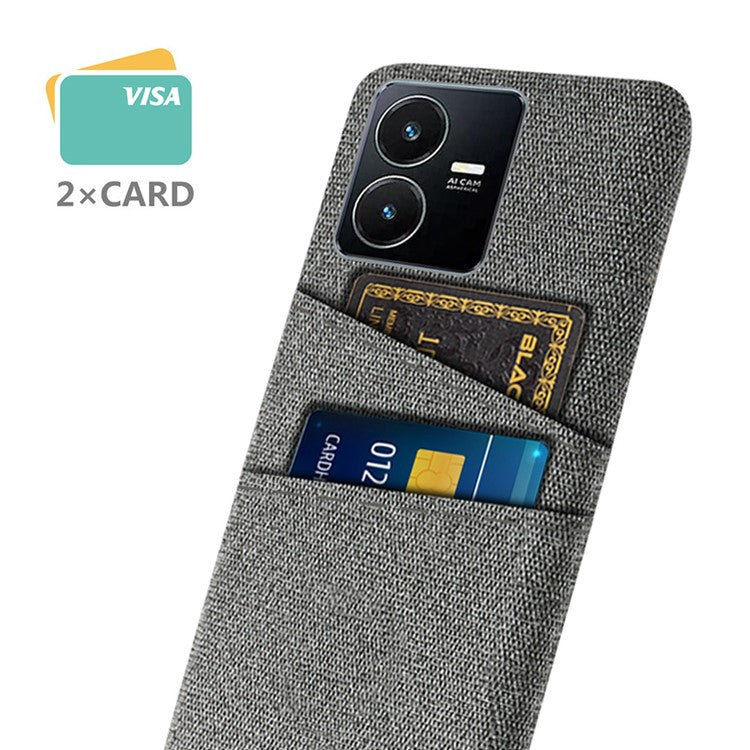 For vivo Y22s 4G / Y35 4G (2022) / Y22 4G Cloth Texture Phone Case Shock Absorbing Dual Card Slots PC Protective Back Cover - Grey