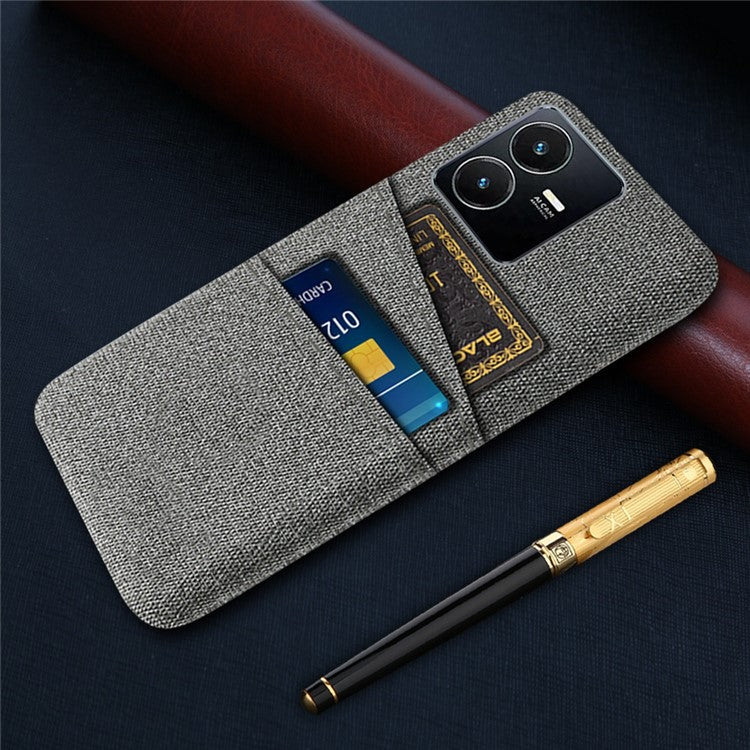 For vivo Y22s 4G / Y35 4G (2022) / Y22 4G Cloth Texture Phone Case Shock Absorbing Dual Card Slots PC Protective Back Cover - Grey